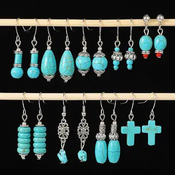 New Fashion Bohemian Turquoise Drop Earrings For Women Jewelry 2025 Trending Vintage Ethnic Stone Women's Earrings Accessories