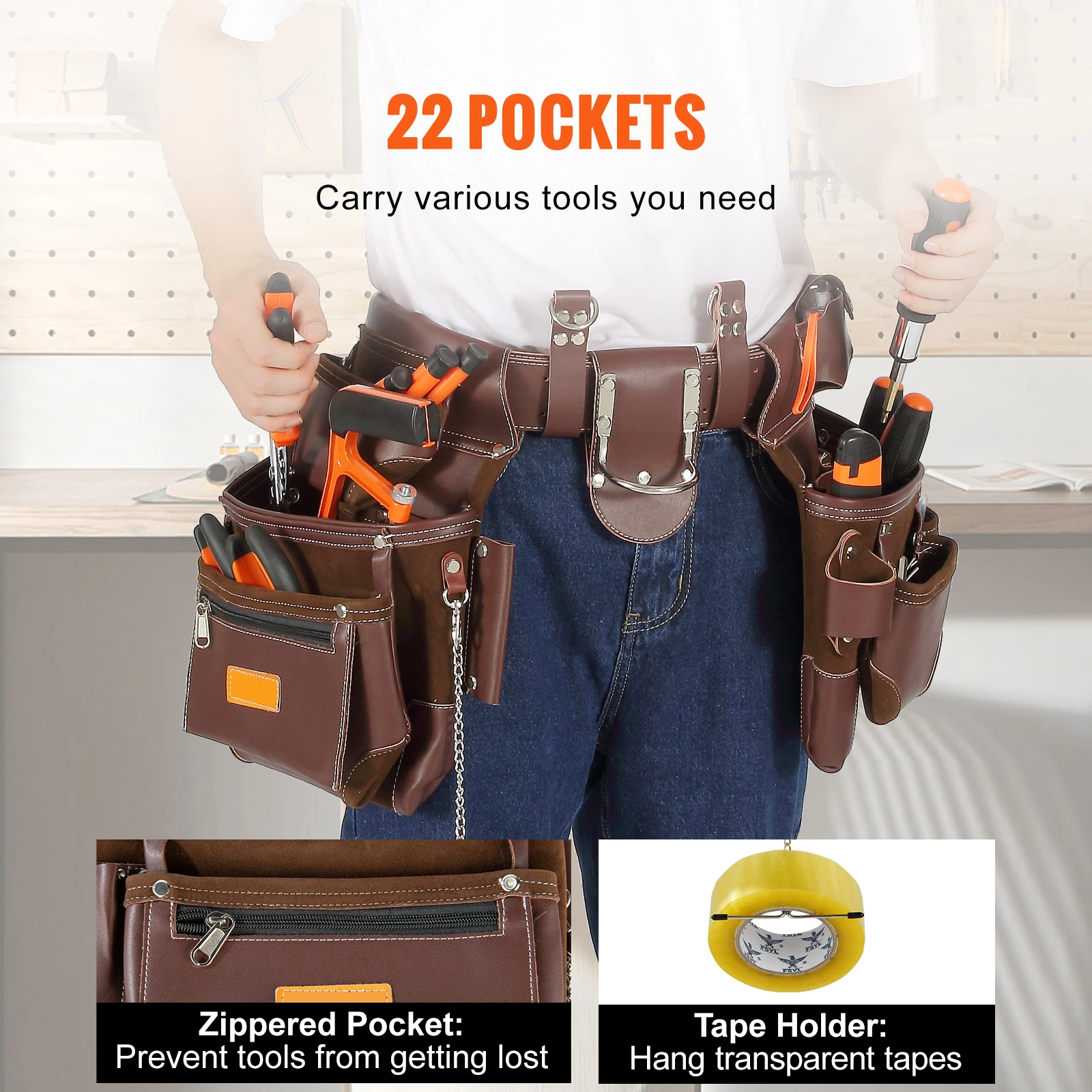 SucceBuy 22 Pockets Tool Waist Belt Bag Adjust Detachable PU Tool Pouch Bag for Electrician Carpenter Handyman Woodworker