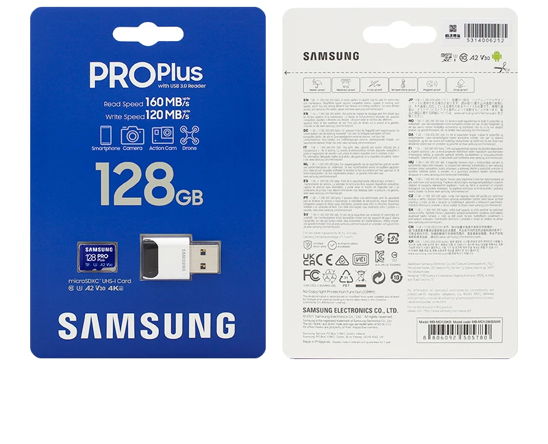 Original SAMSUNG PRO Plus microSDXC 128g 256g 512g A2 V30 Max 160MB/s Memory Card With USB 3.0 Card Reader TF Card For 4K Camera best memory card for mobile