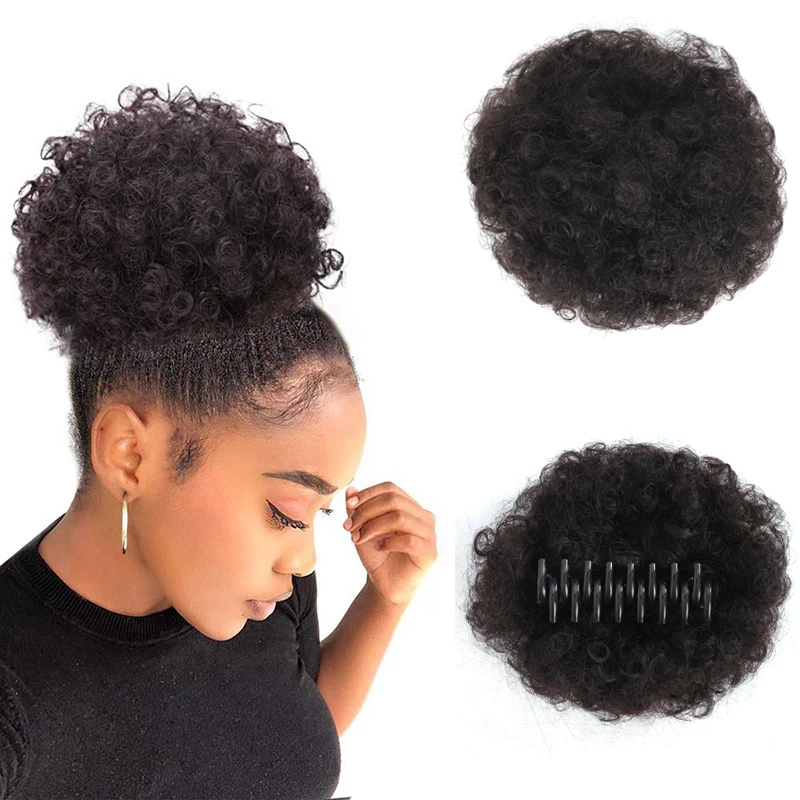 LUPU Afro Puff  Claw Clip Ponytail Kinky Curly Bun Hair Synthetic Short Extensions Hairpieces Updo Hair for Black Women Girls