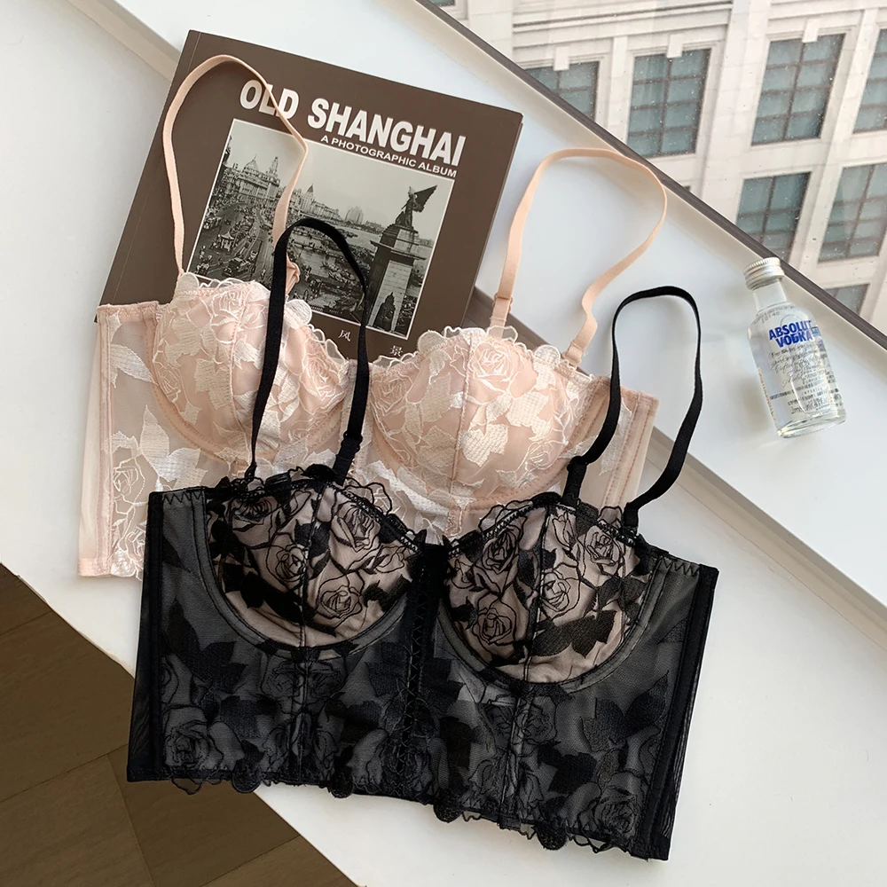 

Sexy lace gathered lingerie soft steel ring body support camisole underwear women can wear beautiful back bra