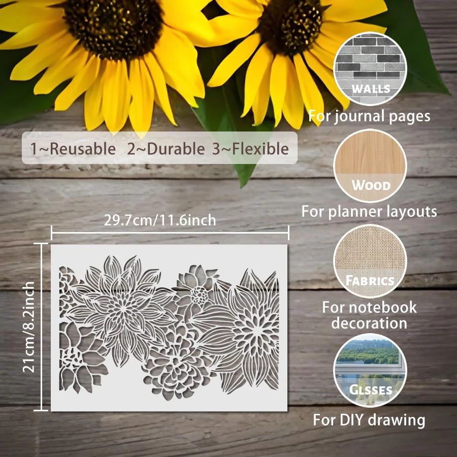 1PC A4 꽃 스텐실 꽃무늬 템플릿 DIY 페인팅을 위한 기하학적 레이어링 디자인 벽 예술 스크랩북 장식