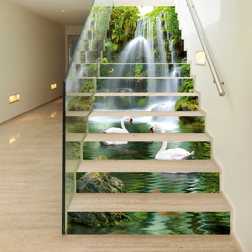 3D Landscape Stair Sticker House Ladder Art Sticker PVC Waterproof Self Pasting Home DIY Decorative Stair Mural