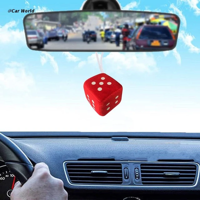 Colorful Plush Dice Car Rear View Mirror Charms, Creative Car