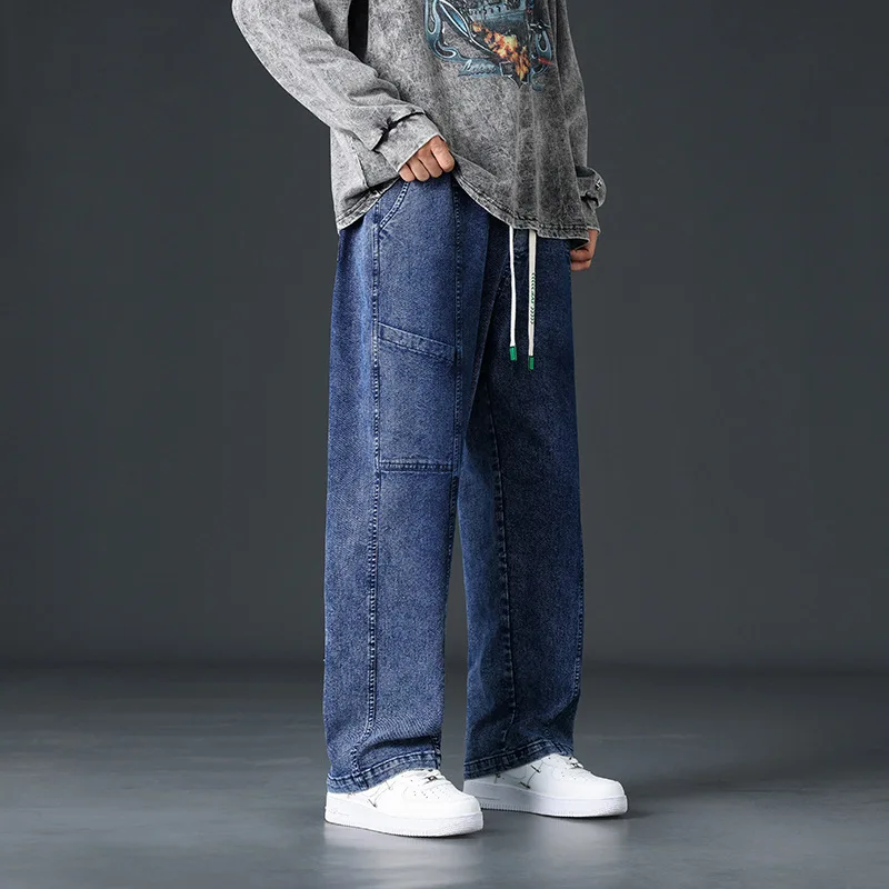 2024 Spring New Streetwear Baggy Jeans Men Korean Fashion Loose Straight Wide Leg Pants Male Brand Clothing Big Size 6XL 7XL 8XL