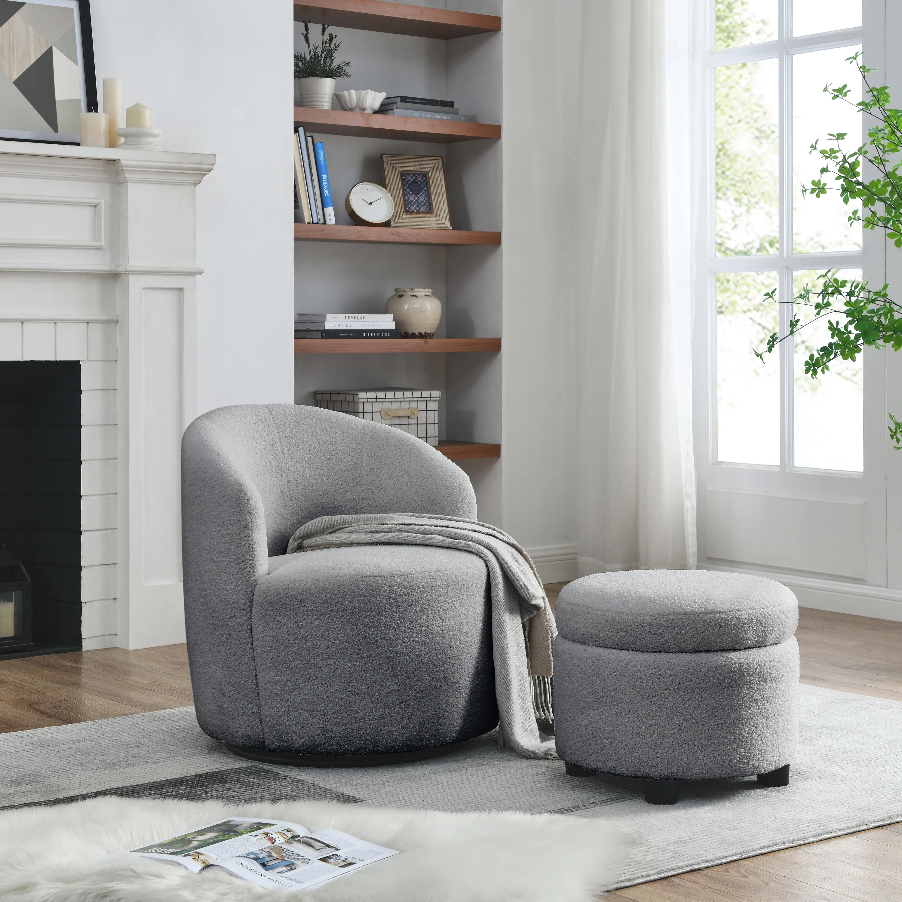 

Swivel Barrel Chair, Living Room Swivel Chair With Round Storage Chair, 360 ° Swivel Club Chair, Bedroom, Office, Teddy Fabric