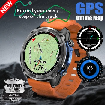 2025 Nuovo T-Rex Tattica Smartwatch GPS Integrato Mappa Offline 4GB di Memoria 5ATM IP69K Nuoto Impermeabile Uomini Militray Smart Bracele