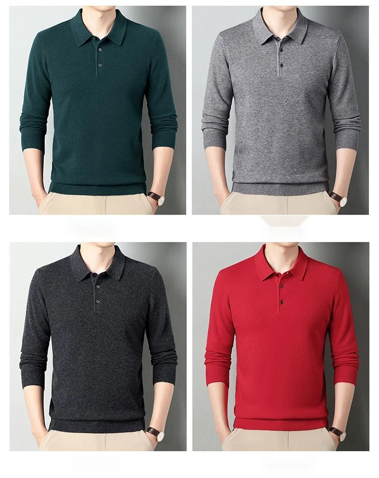 Herren Polo Pullover Aus Kaschmir Dick Und Warm Gestrickt_voghion.com