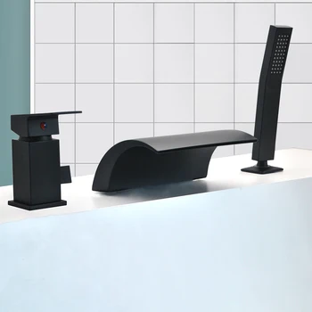 3PCS อ่างอาบน้ำก๊อกน้ำ Bath Tap น้ำตก Cold & Hot Water Diverter วาล์วทองเหลือง Chrome/สีดำ/gold สี 9