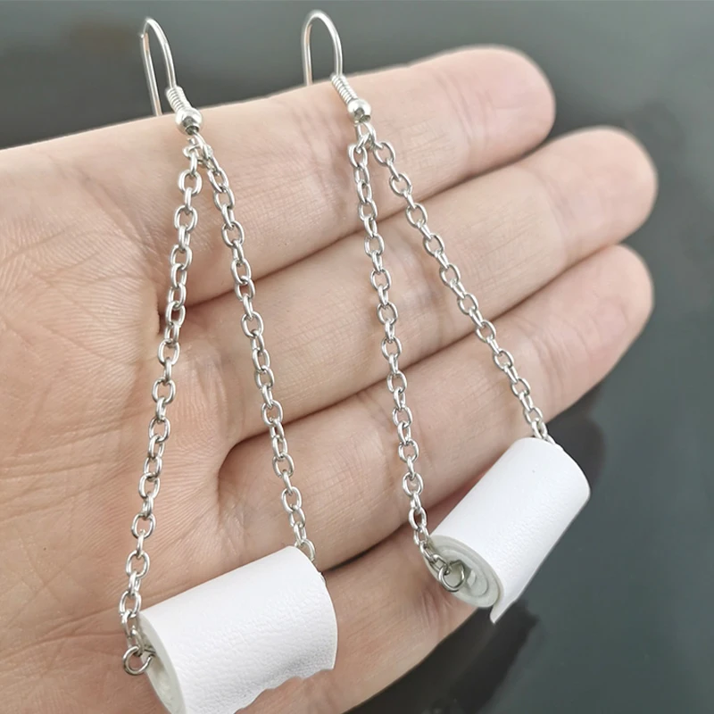 

Multiple Styles Fun Earring Toilet Roll Paper Creativity Ear Hook Fashion Leather Metal Jewelry for Women Fans Party Gifts