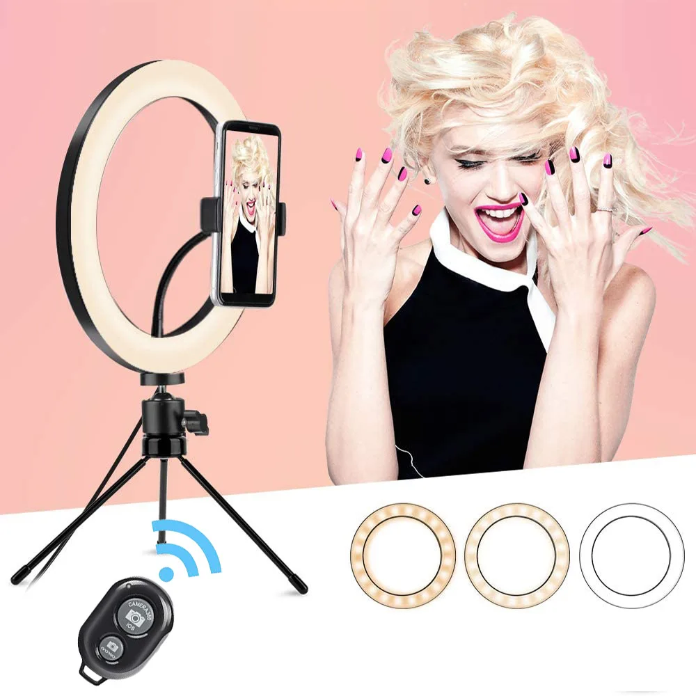 

26cm Ringlight Led Selfie Ring Light Phone Remote Control Lamp Photography Lighting With Tripod Stand Holder Youtube Video