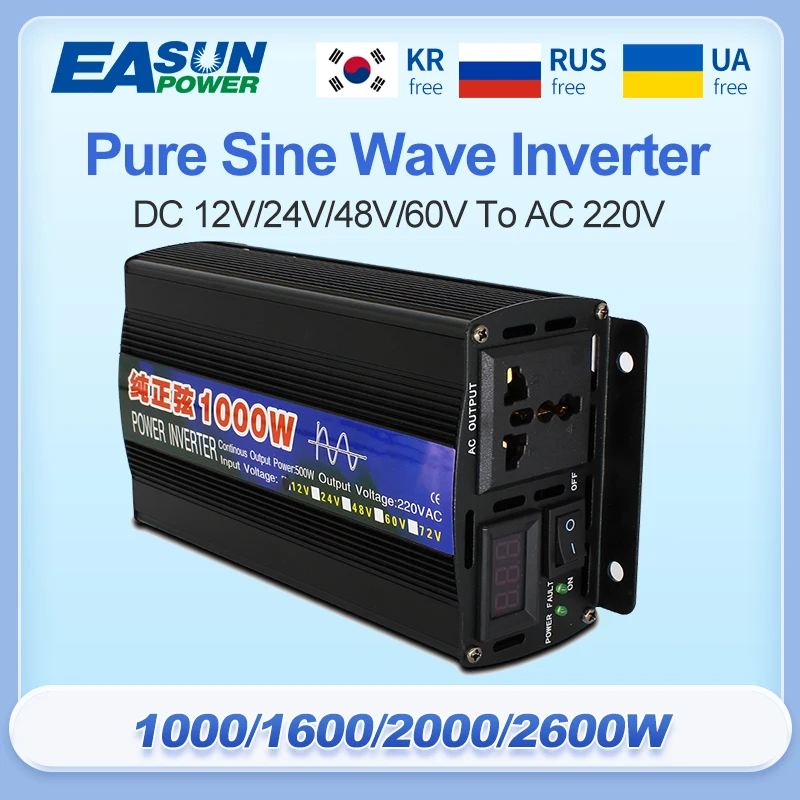 

1PC Pure Sine Wave Inverter 2600W 2000W 1600W Dc 12V / 24V Ac 110V 220V 50Hz 60Hz Power Inverter Home Car Converter Solar Energy