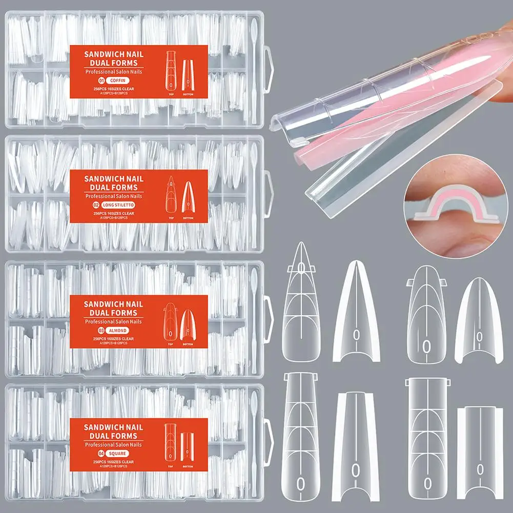 샌드위치 네일 듀얼 폼 256개 퀵빌딩 젤 폼 128개 탑몰드 & 바텀몰드 프렌치 매니큐어 연장 젤 빌더