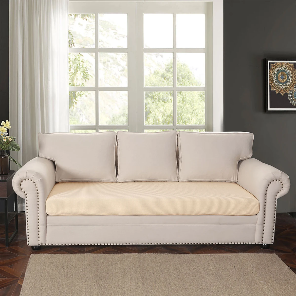 Sofa Cushion Slipcover Spandex Fabric Sofa Seat High Stretch Cushion Cover Two/Three Person Sofa Cushion Furniture Protector 1PC