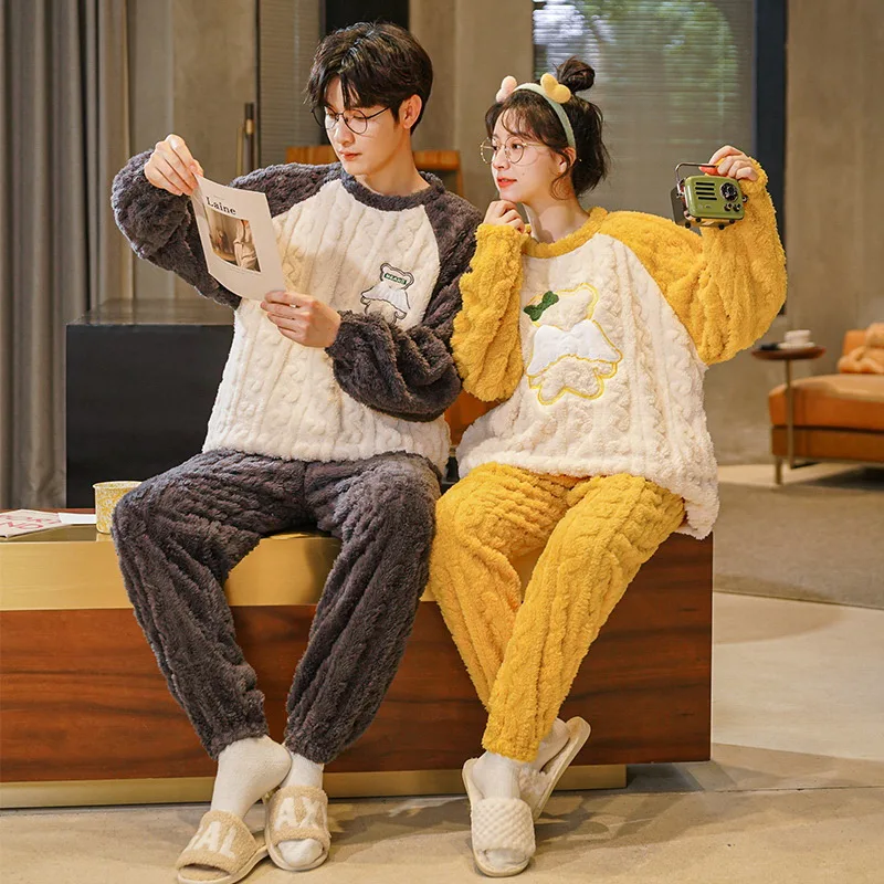 Women Winter Flannel Pajamas Set Kawaii Velvet Pyjamas for Men Girls Fashion Sleepwear Leisure Homesuit  For Lovers Couple Pjs