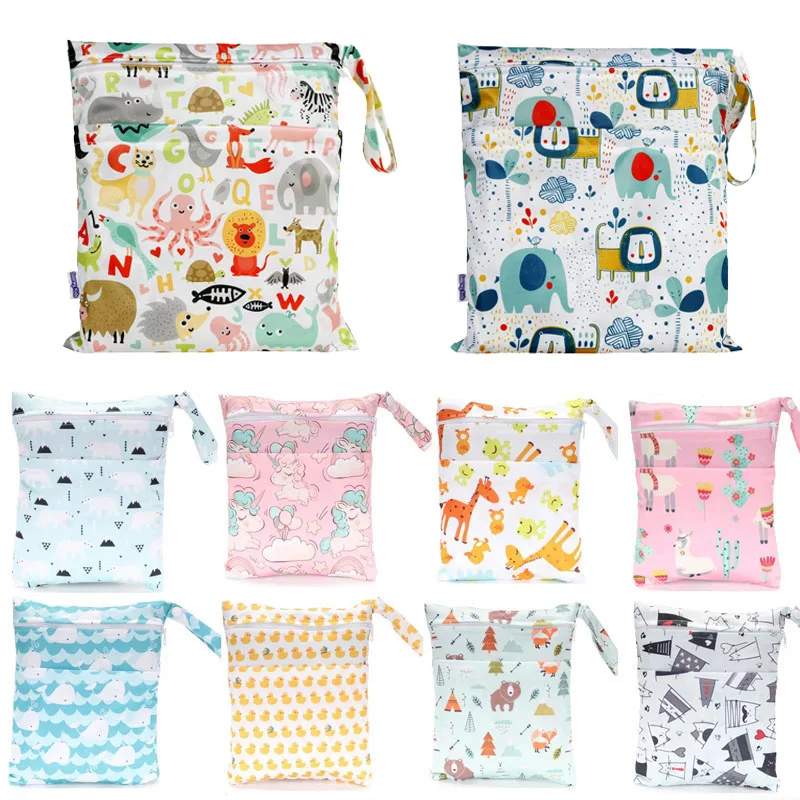 Wet Dry Bag Baby Cloth Diaper Nappy Zipper Bag Reusable With Two Pocket SP BHCA 