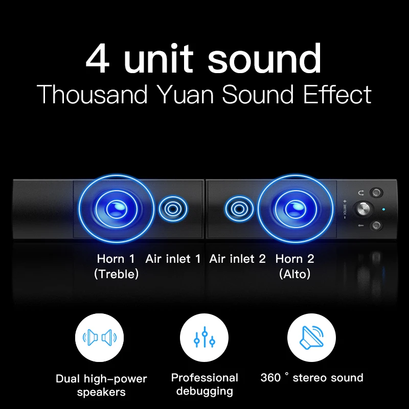 Altavoces de ordenador con Bluetooth desmontable, barra de altavoz con sonido envolvente, Subwoofer para ordenador, PC, portátil, reproductor de música Dual con cable USB