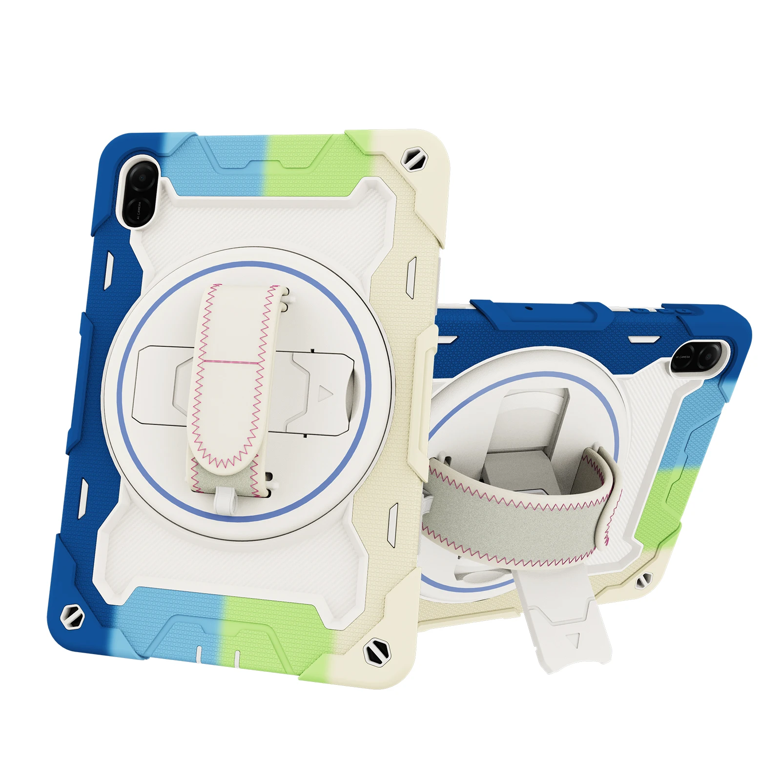 Durable Armor Stand Tablet Case with 360° Rotatable Hand Strap and Multi-Layer Shockproof Protection