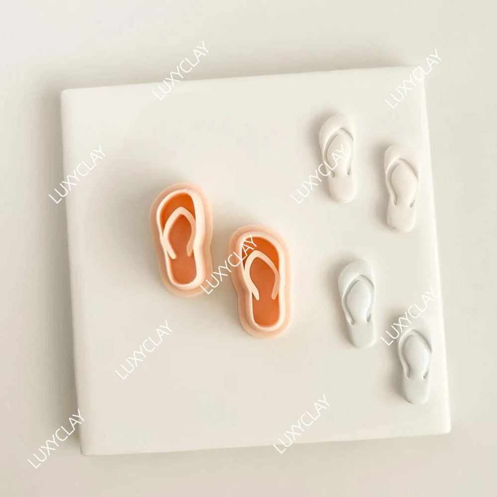 2pcs 여름 해변 레저 테마 클레이 몰드, DIY 귀걸이 쥬얼리 만들기를 위한 양각 플립 플롭 모양 폴리머 클레이 커터