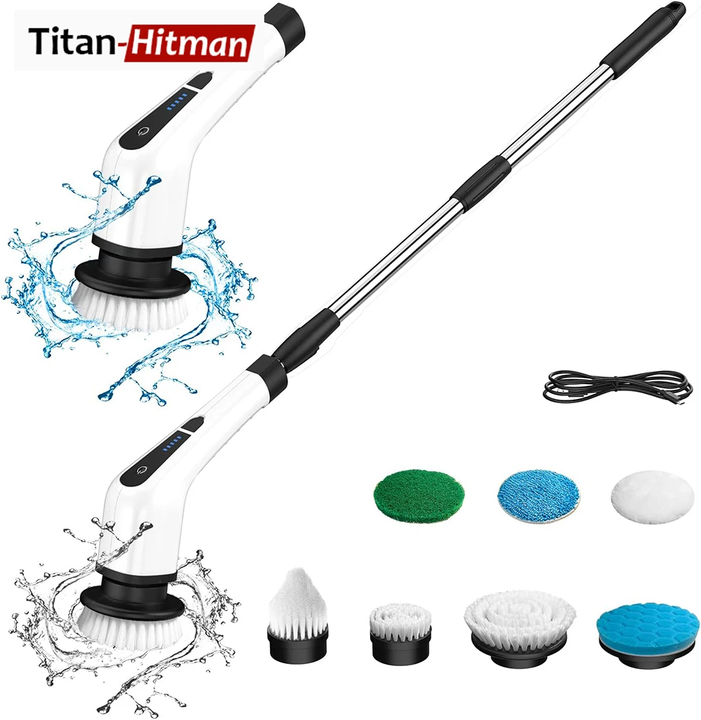 Escova Rotativa Elétrica para Limpeza de Janelas de Cozinha Esfregão Telescópico Destacável Cabeças de Escova Substituíveis Purificador em 1