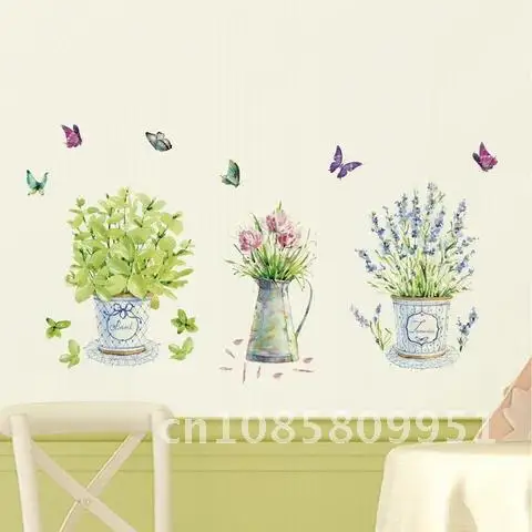 

Vase butterflies Flowers Wall Stickers Corridor window decoration home Mural art Decals wallpaper sticker Beautiful landscaping