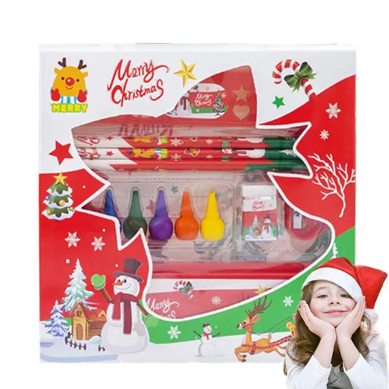 

Christmas Stationery Kids Stationery Set With Sharpener Eraser Sharpener Pencil Case Pencils Abacus Airplane Chess Gift Box