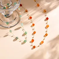 Boho-Collier de plage en pierre naturelle irrégulière pour femmes, colliers de la présidence, acier inoxydable 216.239.perle diversifier, cadeau de bijoux 3