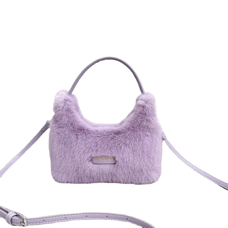 

Winter Bright Solid Color Faux Fur Handbag for Women 2023 Simple Design Soft Plush Shoulder Bag Female Furry Underarm Bag Sac