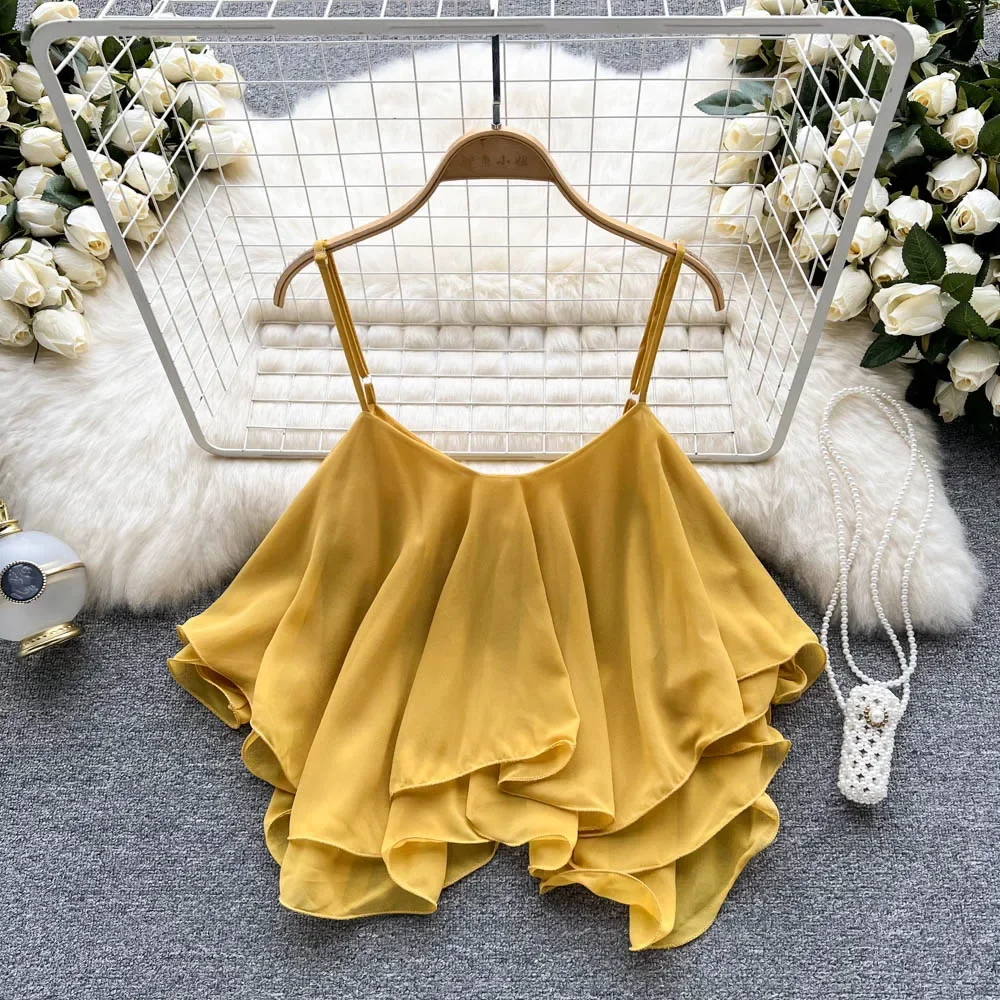 yellow frill crop top