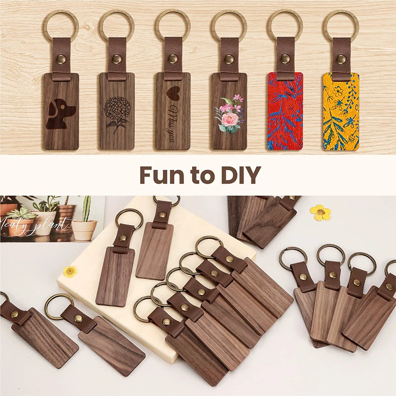 10Pcs Blank Walnut Wood Keychain Walnut Keyring Wooden Pendant DIY Crafts Graduation Gift Wooden Key Chain