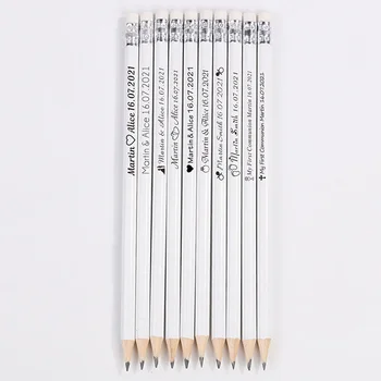 Matite di legno incise personalizzate gratuite Penna per decorazioni scolastiche personalizzate con gomma Bomboniere regalo di nozze Baby Shower Party 19CM