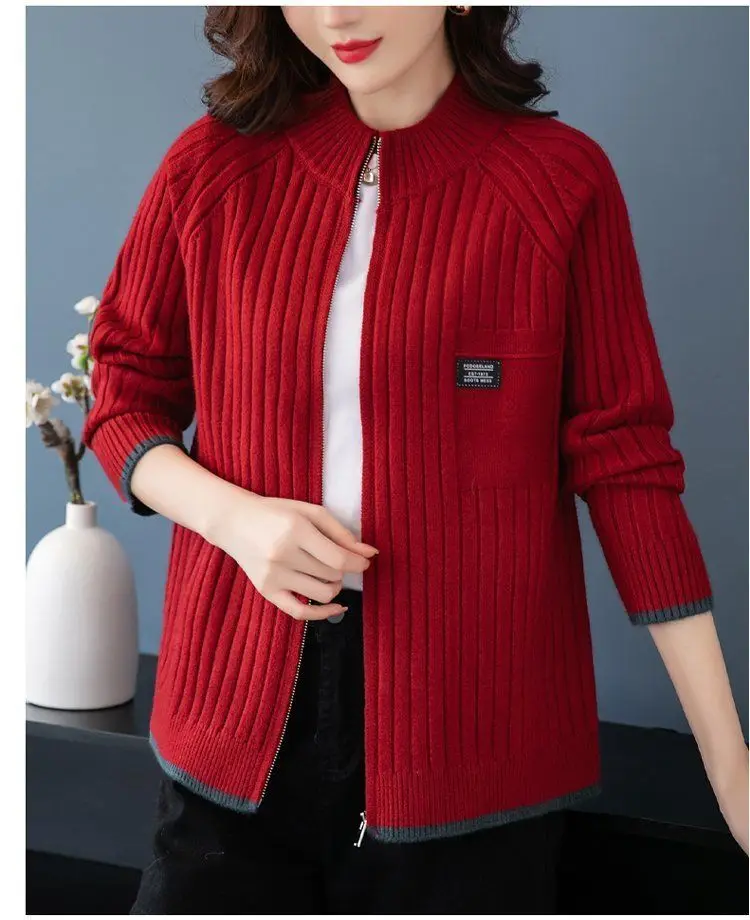 Description Picture 4 of itemKnitted Cardigan Women's Coat 2024 Autumn Winter New Long sleeved Casual Zipper Sweaters Outwear Female Short Knitt Jacket