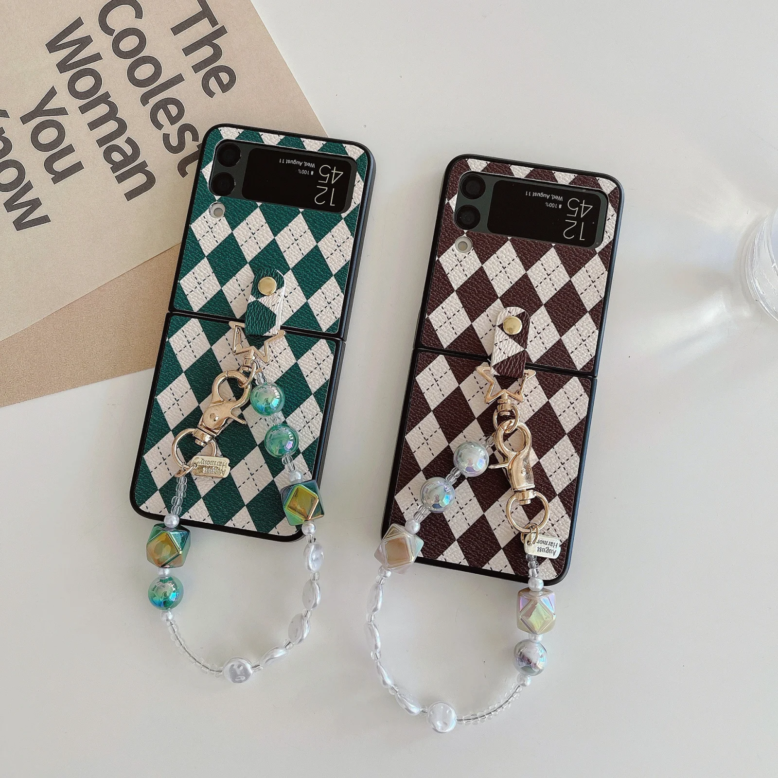 

2022 Luxury Pu Leather Case for For Samsung Galaxy Z Flip 3 4 5G with Wrist Strap for Womem Fashion Case Protective for Z Flip 4