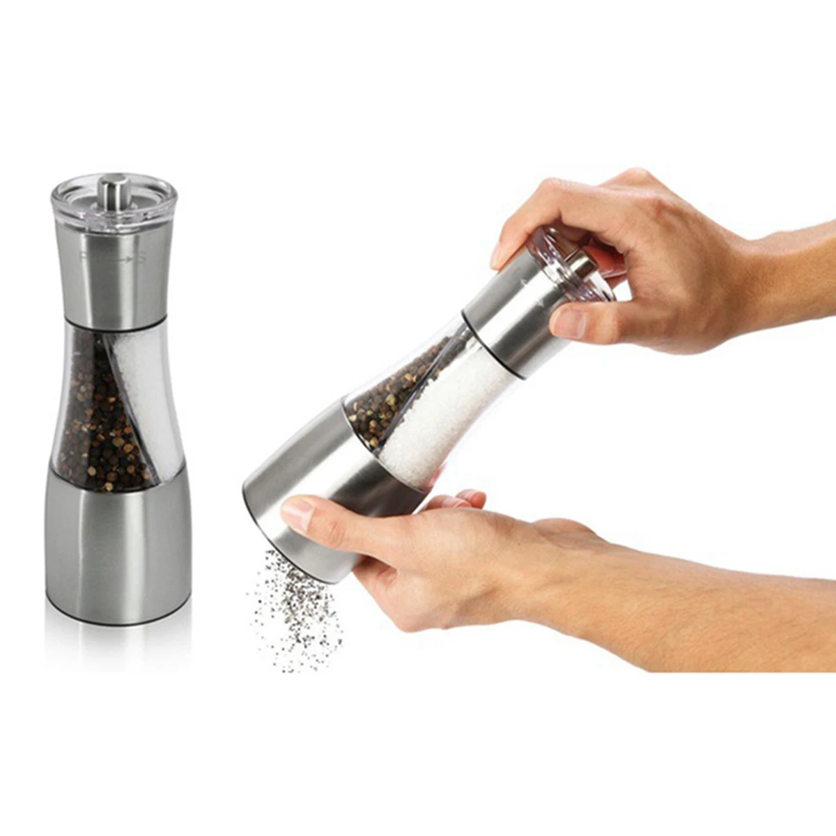 Salt and Pepper Grinder 2 In 1 Stainless Steel Salt and Pepper Mill Adjustable Coarseness Manual Grinder Refillable