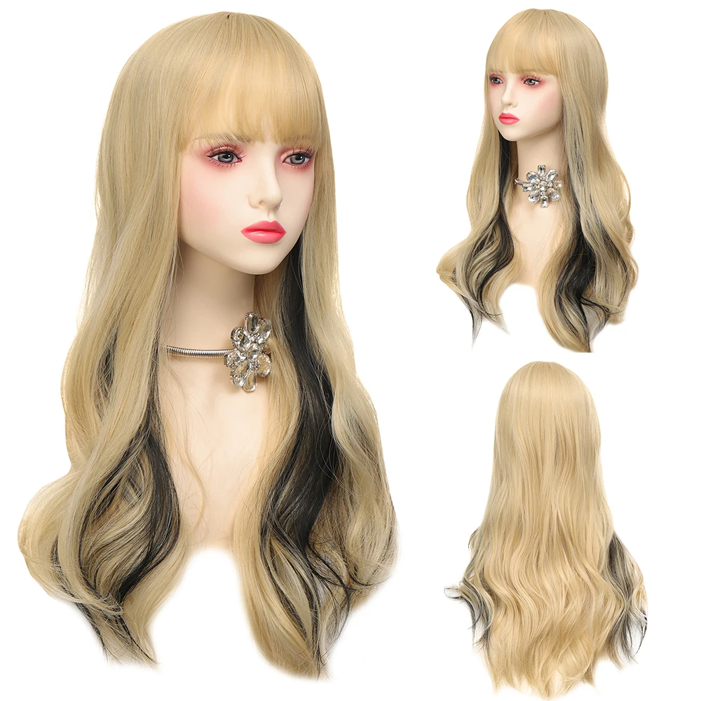 

Cosplay Wig Long Natural Wavy Platinum Blonde Wigs with Bangs Cosplay Party Lolita Synthetic Wigs for Women Heat Resistant Fiber