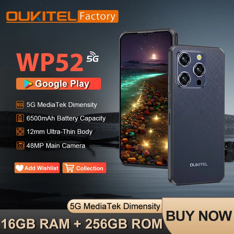 Oukitel-WP52頑丈なスマートフォン,携帯電話,Android 14,16 GB 256GB