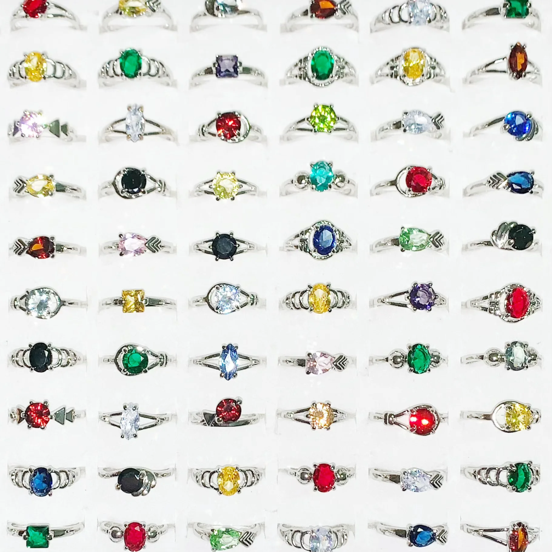 Wholesale 20/30/50pcs Colorful Crystal Zircon Women Wedding Finger Rings Copper Plated Silver Engagement Size 6-9 Trendy Jewelry