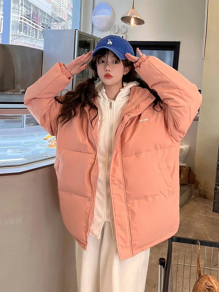 

Women Korean Style Long Sleeve Oversize Winter Clothes 2022 New Jacket Short Parkas Hooded Solid Color Down Cotton Coat
