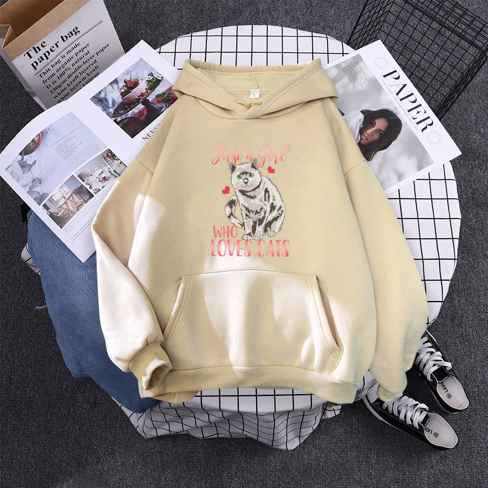 beige womens cat sweatshirt with words just a girl who loves cats