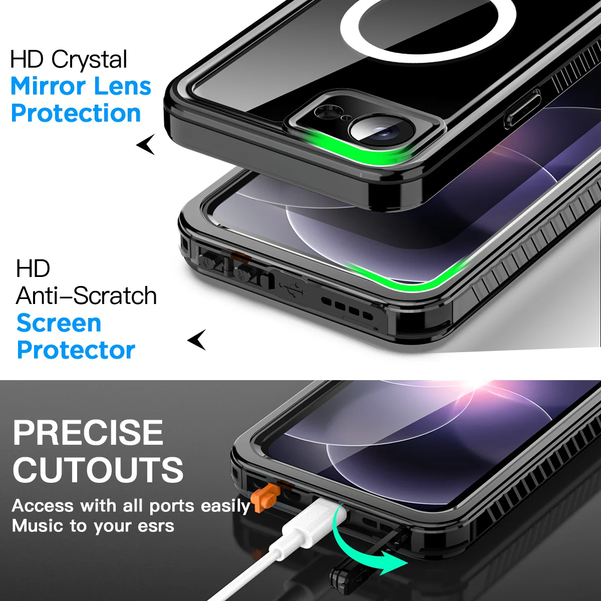 Durable IP68 Waterproof Metal Phone Case with Magsafe Magnetic Cover