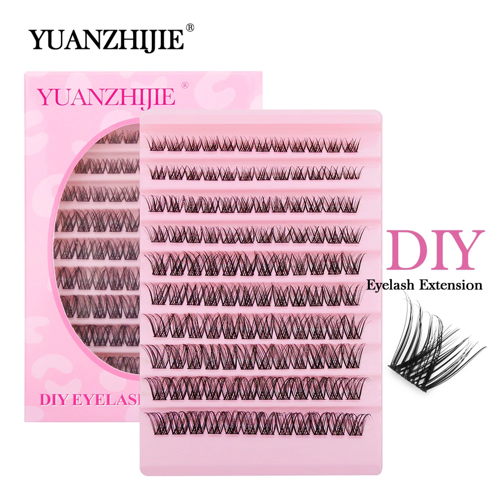 YUANZHIJIE 10rows DIY Cluster Lashes Individual Full Volume Lashes Fishtail Type Grafted Eyelashes 8-16mm Natural Eyelash Makeup