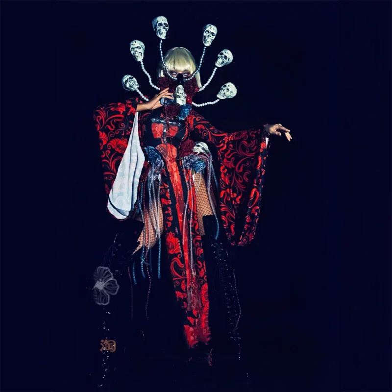 

Halloween GOGO Pole Dance Clothing Nightclub Party Stage Costumes Skull Face Decorate Modern Jazz Festival Rave Outfits