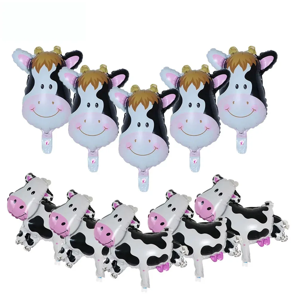 

10pcs/lot mini Cow Balloons Cow Head Foil Ballons Baby Shower Decorations Farm Theme Anima Birthday Party Supplies