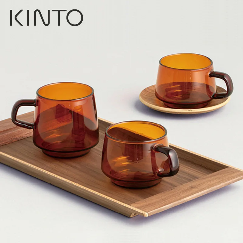 Japan Kinto SEPIA Series Amber Heat-resistant Glass Coffee Cup Water Cup  Brown Glass with Handle