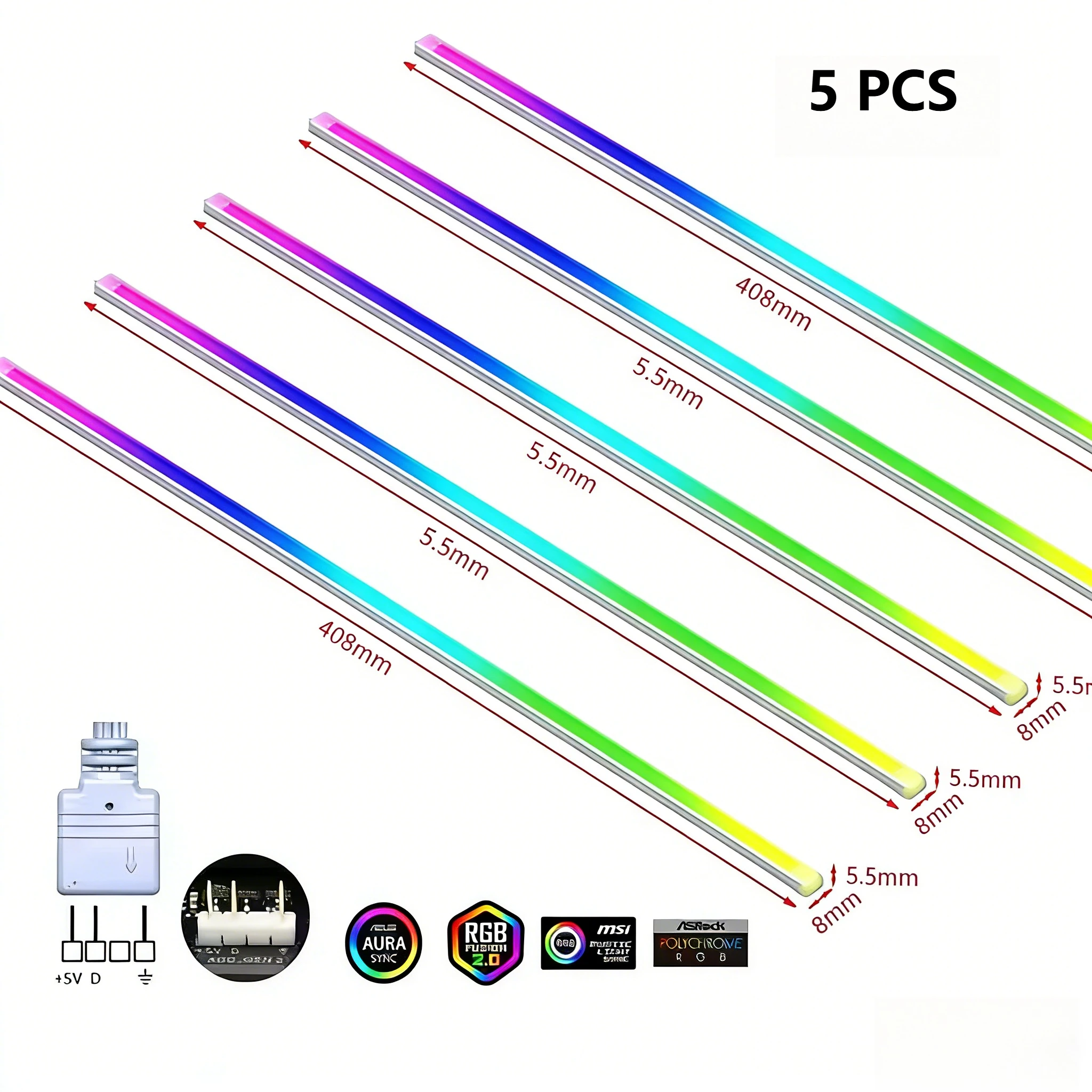 ตัวเลือกสินค้า แถบไฟ LED ARGB ยืดหยุ่น 40 ซม. ตกแต่งเคสคอม 5V 3PIN