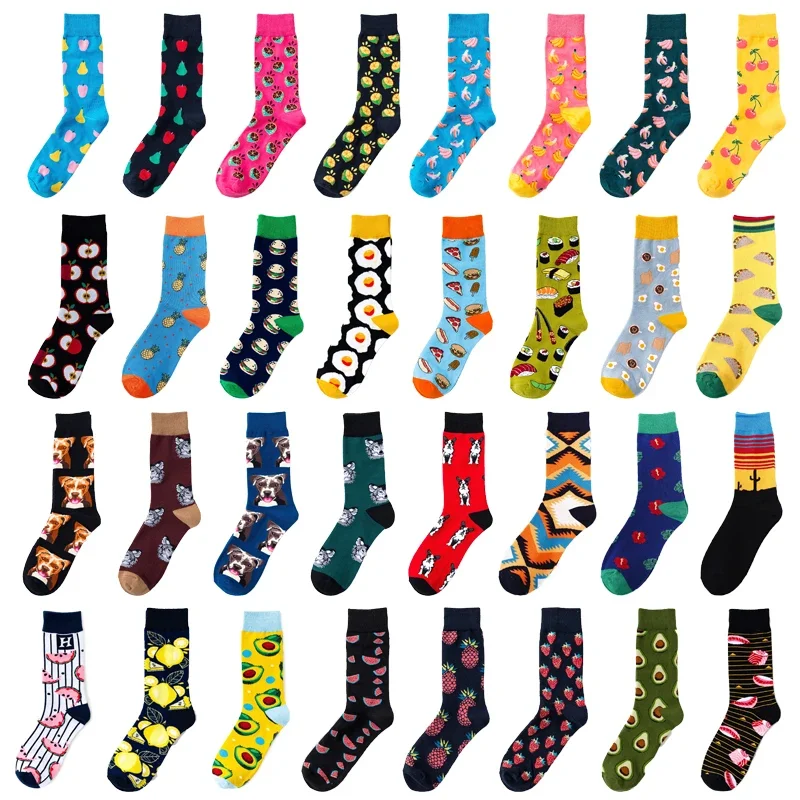 Hundreds Fashion Personality Cotton Socks Unisex Men Happy Street Skateboard Fruits Harajuku Gift Funny Boys Male Dress Sox new fashion street culture men and women socks cotton white black graffiti harajuku hiphop skateboard sport funny happy sockings