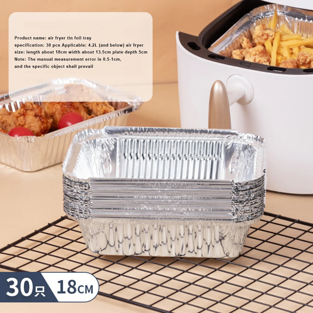 BBQ Aluminum Foil Grease Drip Pans Air Fryer Non-Stick Steaming Basket Recyclable Grill Catch Tray Kitchen Tool 30PCS disposable bbq drip pans aluminum foil trays