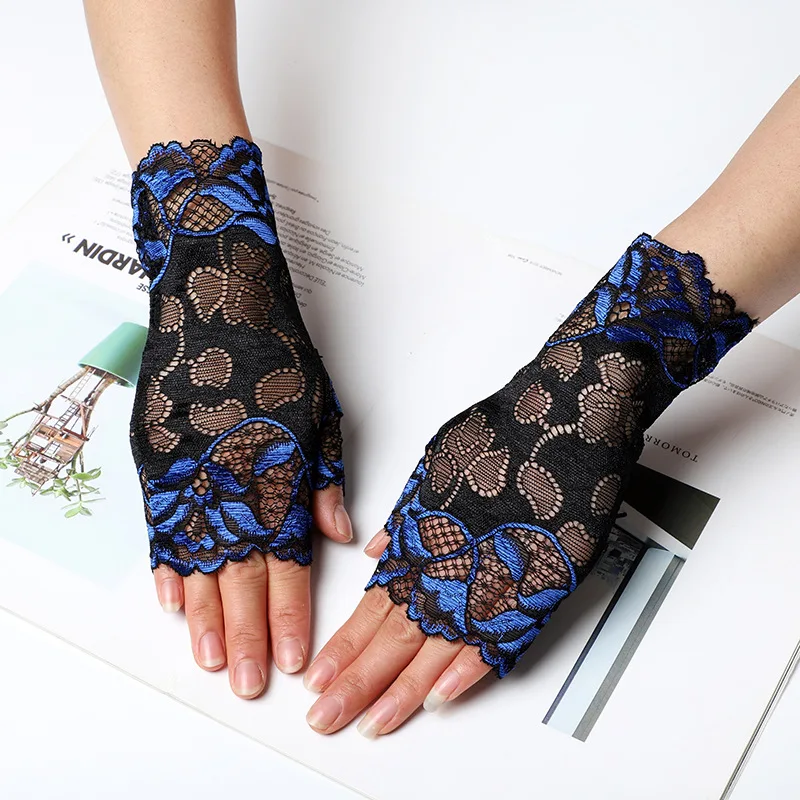 New Sailor Dance Long Fingerless Womens Sexy Lace Gloves Ladies Dance Half Finger Fishnet Gloves Heated Mesh Mitten Handscho