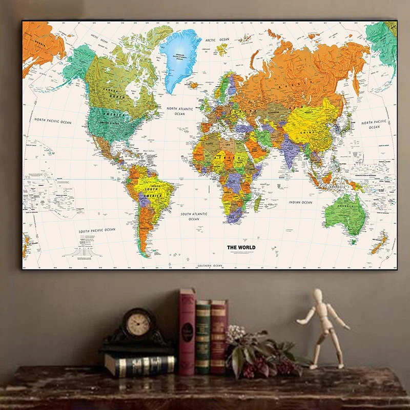 120*80cm Map of The World Retro Art Poster Decorative Canvas Painting Wall Unframed Print Living Room Home Decor Office Supplies