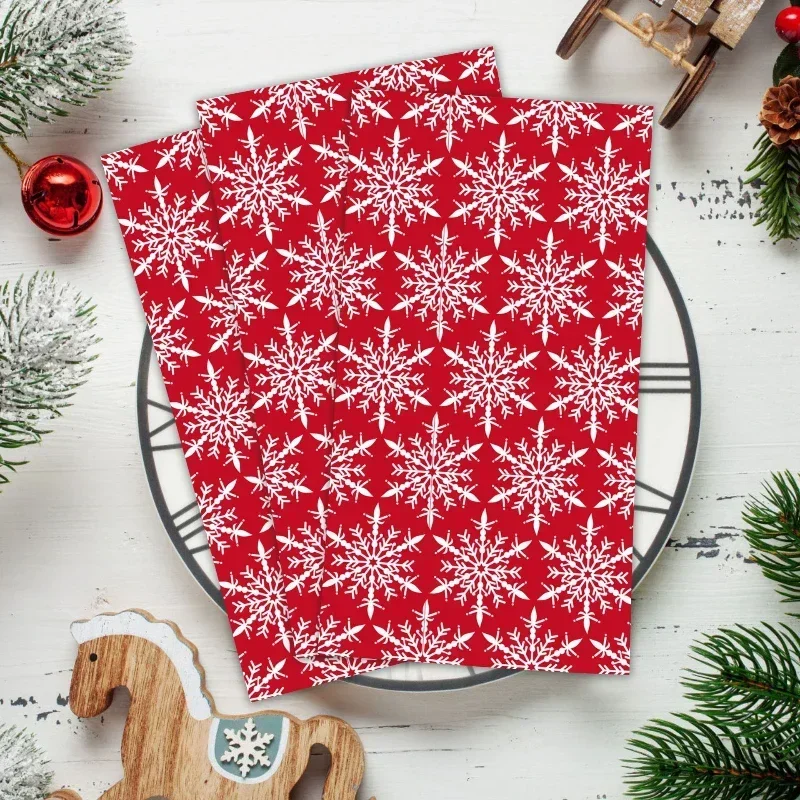 20pcs 34.2*40.6cm 2-Ply Large Size Christmas Long Paper Napkins Snowflake Red Printed Coloured Paper Placemats